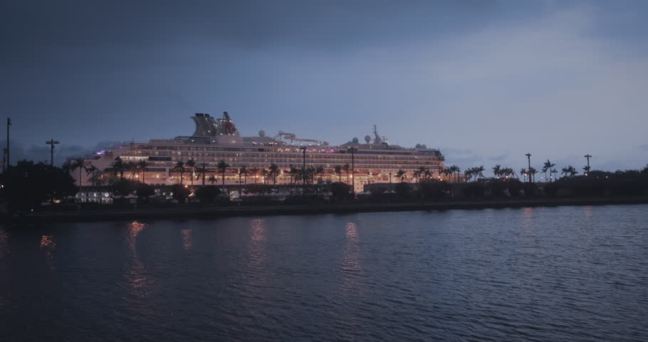 Large Cruise Ship In Kaohsiung Port In The Evening, Taiwan