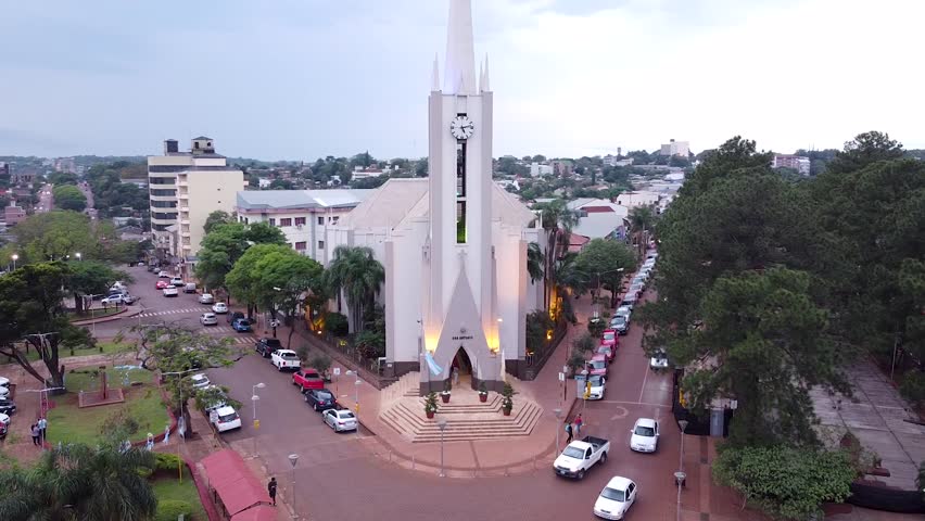 Aerial circle of San Antonio Cathedral on a cloudy day