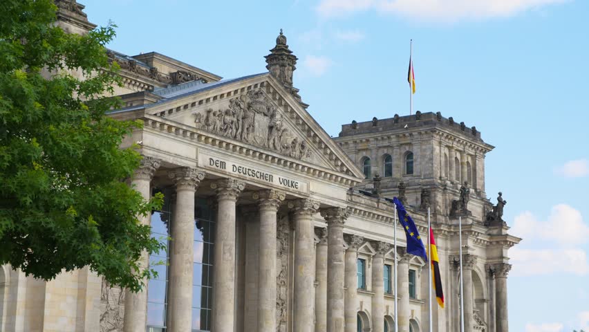 Reichstag Building in Berlin with Historic Words to the German People