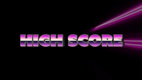 Animation of high score text over neon light trails on black background. Global video game, computing and data processing concept digitally generated video. - Powered by Shutterstock - Get 15% off with code: PIKWIZARD15