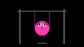 This is a motion graphic animation video of a cartoon top 10 countdown circle doing pull-ups exercise, on alpha channel background.