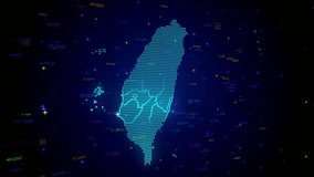 Futuristic Motion View Blue Colorful Shiny Digital Technology Hud Dots Mosaic Grid Taiwan Map Light Scanning With Numeric Tech Particles Background, Seamless Loop - Powered by Shutterstock - Get 15% off with code: PIKWIZARD15