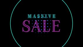 Animation of massive sale text over blue dots on black background. Global sale, retail, digital interface, connection and communication concept digitally generated video. - Powered by Shutterstock - Get 15% off with code: PIKWIZARD15
