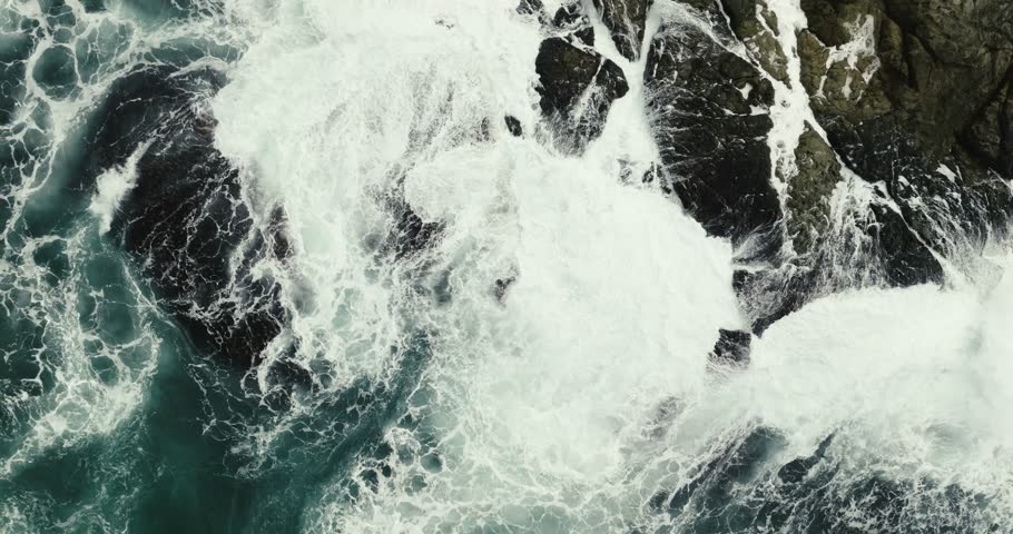 Amazing sea waves crashing on seashore and rocks seascape, Aerial view drone 4k High quality of ocean Slow motion waves Royalty-Free Stock Footage #1105610827