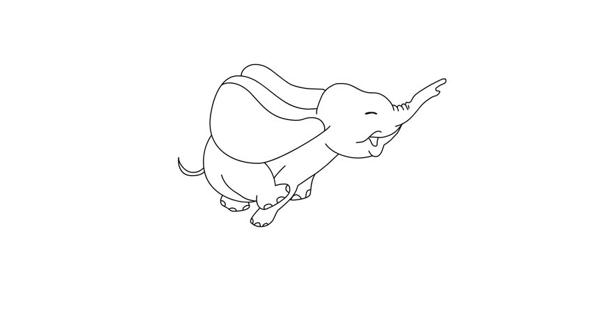 2d Hand Drawn Animation, Elephant Run Cycle Cartoon On Isolated White Background
