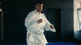 Focused taekwondo practitioner practicing kicks in martial arts school, training - Powered by Shutterstock - Get 15% off with code: PIKWIZARD15