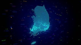 Futuristic Motion View Blue Colorful Shiny Digital Technology Hud Dots Mosaic Grid South Korea Map Light Scanning With Numeric Tech Particles Background, Seamless Loop - Powered by Shutterstock - Get 15% off with code: PIKWIZARD15