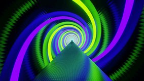 Lime Green and Purple Neon Sci-Fi Spiral Tunnel Background VJ Loop Animation in 4K