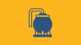 Blue Oil tank storage icon isolated on orange background. Vessel tank for oil and gas industrial. Oil tank technology station. 4K Video motion graphic animation.