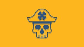 Blue Pirate captain icon isolated on orange background. 4K Video motion graphic animation.