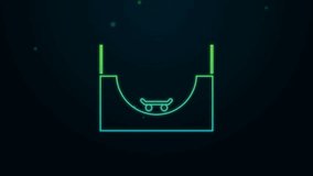 Glowing neon line Skate park icon isolated on black background. Set of ramp, roller, stairs for a skatepark. Extreme sport. 4K Video motion graphic animation. - Powered by Shutterstock - Get 15% off with code: PIKWIZARD15