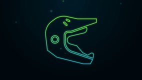 Glowing neon line Motocross motorcycle helmet icon isolated on black background. 4K Video motion graphic animation.