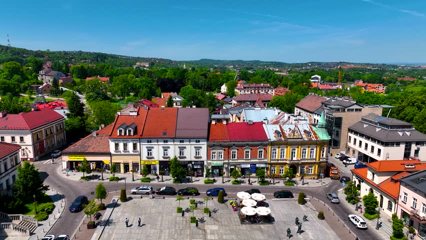 Aerial view of Wielichka, a town near Krakow, known for the 13th-century Wieliczka Salt Mine, the Saltworks Museum and a health resort, Poland