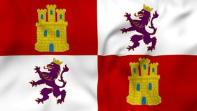 Waving flag of autonomous community Castile and León in Spain. 3d animation in 4k resolution video.