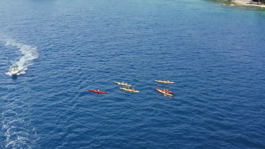 Aerial view of sea kayakers, Adriatic Sea, Croatia