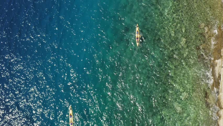 Aerial view of sea kayakers, Adriatic Sea, Croatia