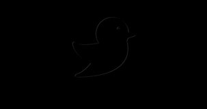Animation of white neon bird icon flickering on black background. Global social media, connections, computing and data processing concept digitally generated video.