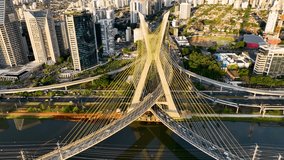 Time Lapse Traffic At Cityscape Sao Paulo Brazil. Downtown Bridge. Traffic Road. Sao Paulo Brazil. Cable Bridge City Life Landscape. Time Lapse Traffic At Cityscape Sao Paulo Brazil. Estaiada Bridge. - Powered by Shutterstock - Get 15% off with code: PIKWIZARD15