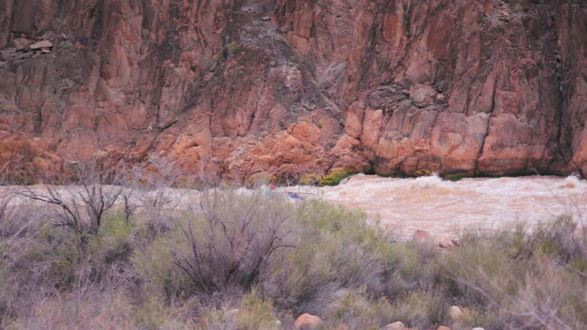 Tourists During Recreational Activity - River Rafting Over Grand Canyon Rapids In Arizona. Tracking Shot
