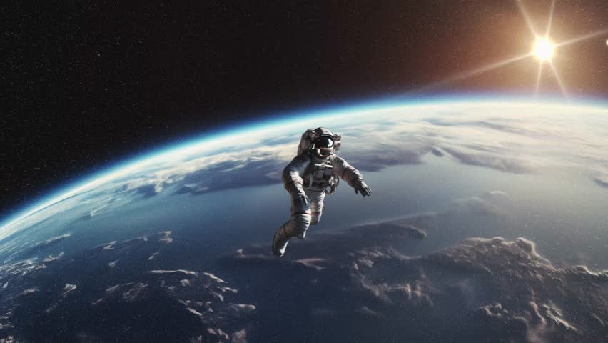 Animation of an astronaut flying over the Earth. High quality 4k footage