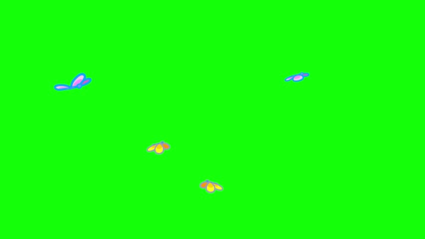 Butterflies cartoon animation seamless loop greenbox. Outline 4K version. Good for any background.