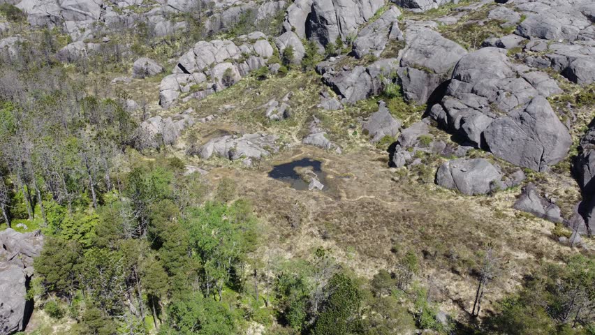 Drone footage of a small lake in the mountains in South Norway during summer