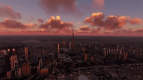 3D - Aerial view at sunset of Dubai city in the United Arab Emirates. UAE - Powered by Shutterstock - Get 15% off with code: PIKWIZARD15