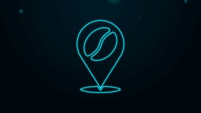 Glowing neon line Location with coffee bean icon isolated on black background. 4K Video motion graphic animation. - Powered by Shutterstock - Get 15% off with code: PIKWIZARD15