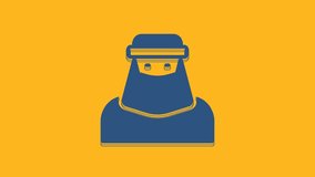 Blue Muslim woman in niqab icon isolated on orange background. 4K Video motion graphic animation.