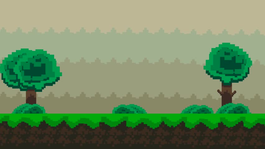 16-bit old style game animation of a passing forest, pixel art, 2d, trees. Royalty-Free Stock Footage #1105671131