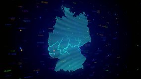 Futuristic Motion View Blue Colorful Shiny Digital Technology Hud Dots Mosaic Grid Germany Map Light Scanning With Numeric Tech Particles Background, Seamless Loop - Powered by Shutterstock - Get 15% off with code: PIKWIZARD15