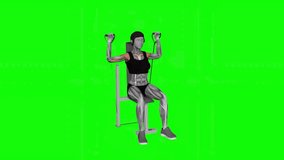 Band Seated Shoulder Press fitness exercise workout animation male muscle highlight demonstration at 4K resolution 60 fps crisp quality for websites, apps, blogs, social media etc.