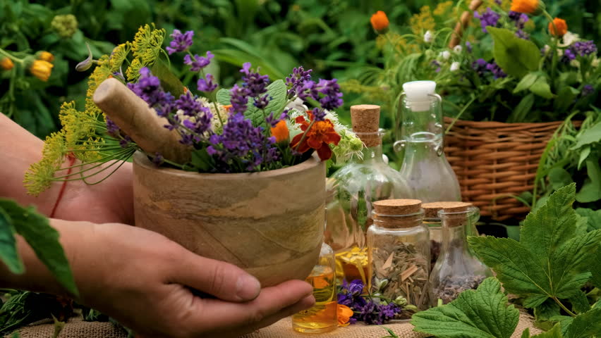 plant and herb tinctures and extracts. Selective focus.