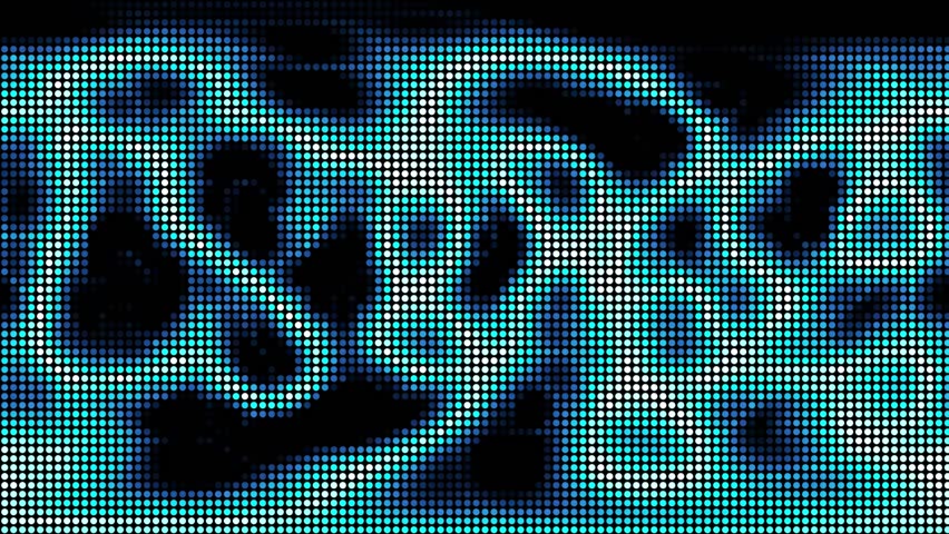 Halftone dots abstract digital technology animated blued light on black background.