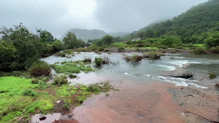 Monsoon Landscape at Tamhini village near Pune India. Monsoon is the rainy season in India from June to September.