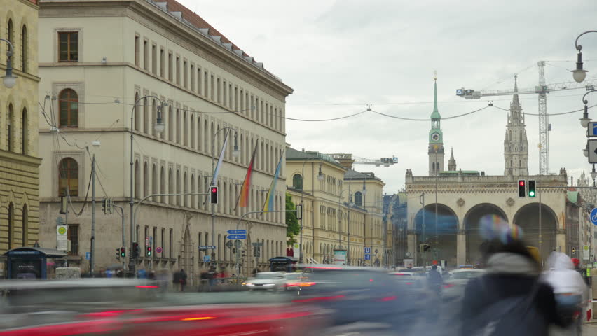 day time munich city center traffic street panorama 4k timelapse germany