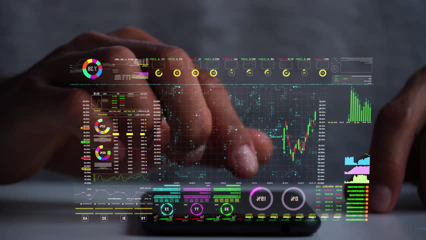 A men using smart phone for analyze a stock market exchange. Business data number futuristic hologram background. | Shutterstock HD Video #1105709447