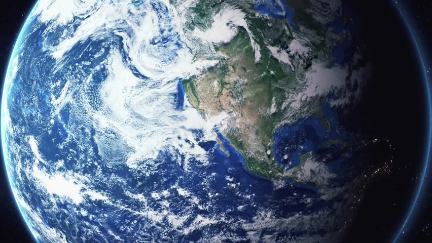 Earth zoom in from space and focus on Baraboo, Wisconsin, USA. 3D Animation. Background for travel intro.