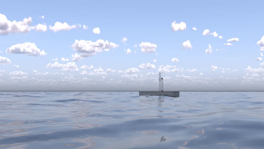 Rocket launch from a sea platform 4k. 3D Illustration