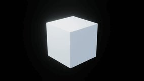 A white cube rotates on its vertical axis in an empty black space. Looping video. Infinite repeating pattern. 3D Rendering - Powered by Shutterstock - Get 15% off with code: PIKWIZARD15