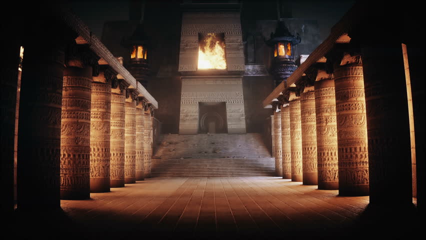 ancient columns and fantasy building with fire.
