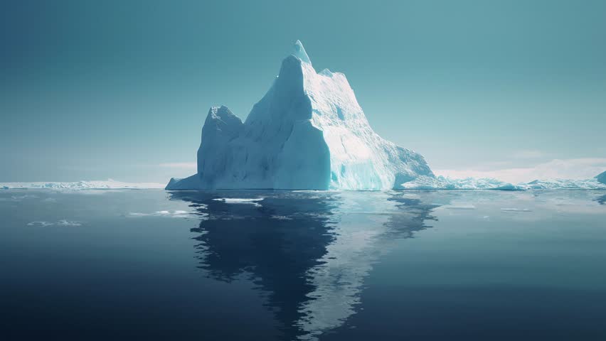 Melting Iceberg Pieces in ocean, sea or lake. Huge Piece of Glacier. Glaciers are melting at north circle of the world. Arctic glacier. Beutiful reflection on water. Static camera (No movement) Royalty-Free Stock Footage #1105724923