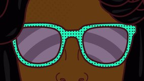 Animation of woman wearing sunglasses icon against rays in seamless pattern on purple background. Style and fashion concept - Powered by Shutterstock - Get 15% off with code: PIKWIZARD15