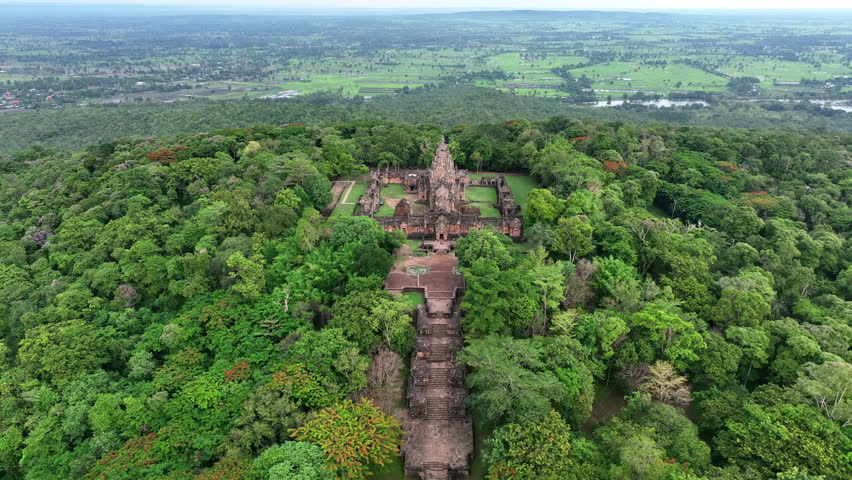Aerial view of Prasat hin phanom rung in Buriram, Thailand. Royalty-Free Stock Footage #1105736095