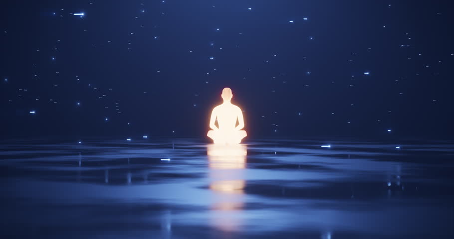 Camera moving around meditation man in dream-like world. 3d Rendering concept of mindfulness, mind body wellness. 3D Illustration Royalty-Free Stock Footage #1105736311