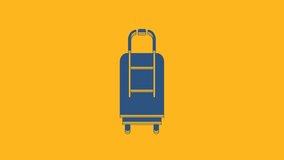 Blue Suitcase for travel icon isolated on orange background. Traveling baggage sign. Travel luggage icon. 4K Video motion graphic animation.