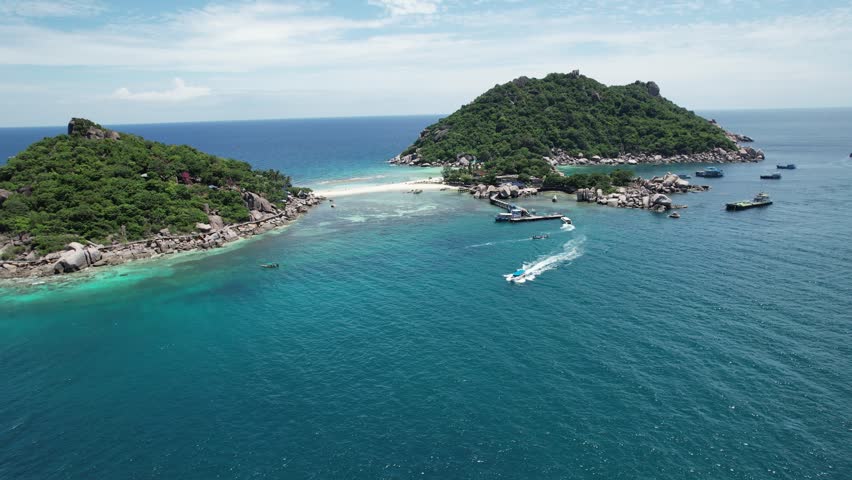 Aerial view of Koh Nang Yuan island in koh Tao, Thailand Royalty-Free Stock Footage #1105738509