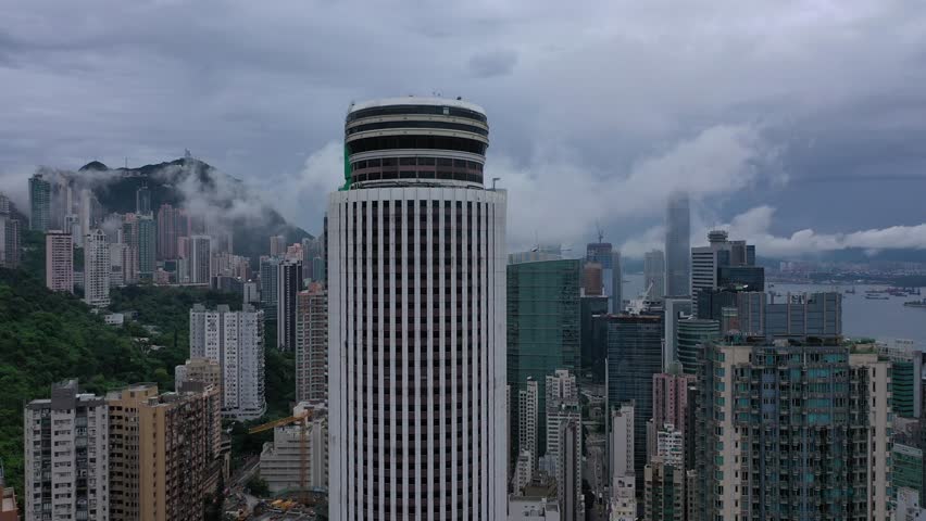 Hong Kong island cloudy drone