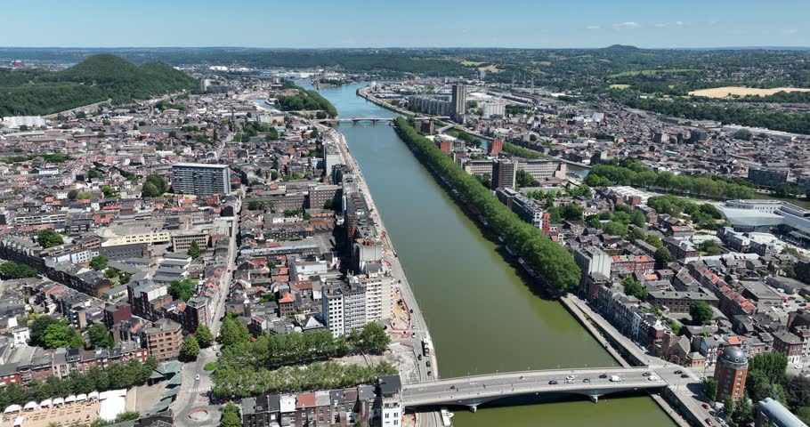 Luik city and the Maas river in Belgium panorama.