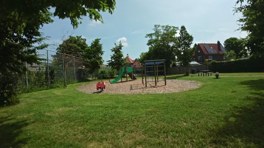FPV drone flying through obstacles in a children